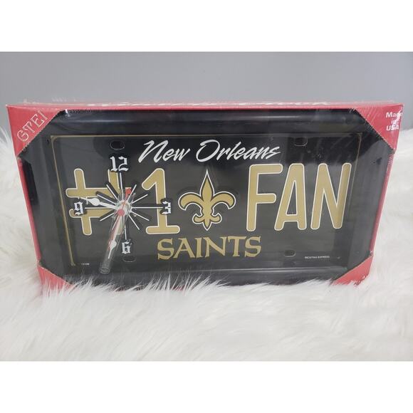 NEW Vintage Orleans Saints NFL # 1 Fan Quartz License Plate Clock Decor Mancave - Picture 1 of 6